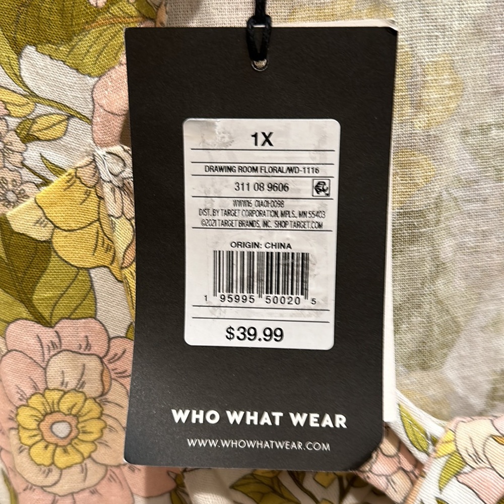 Last One Linen Floral Print Tie Back Midi Dress With Puff Sleeves & Side Pockets - Picture 11 of 11